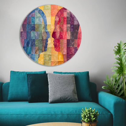 Kleurrijke abstracte hoofden in kubistische stijl aluminium muurcirkel