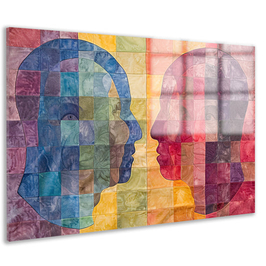 Kleurrijke abstracte hoofden in kubistische stijl acrylglas