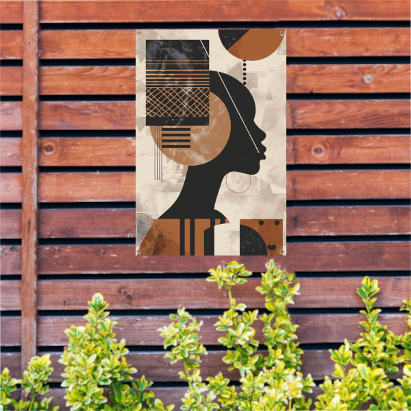 Geometrisch Silhouet in Aardetinten met Goud tuinposter