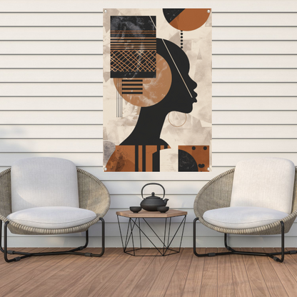 Geometrisch Silhouet in Aardetinten met Goud tuinposter