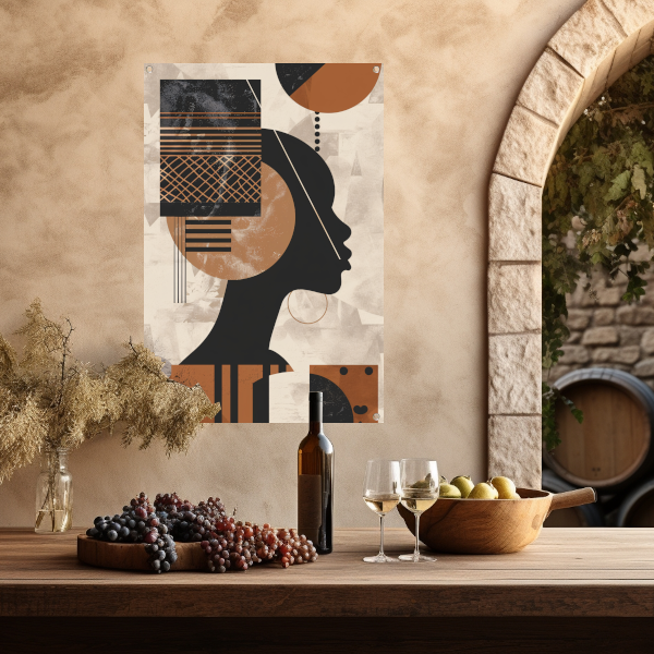 Geometrisch Silhouet in Aardetinten met Goud tuinposter