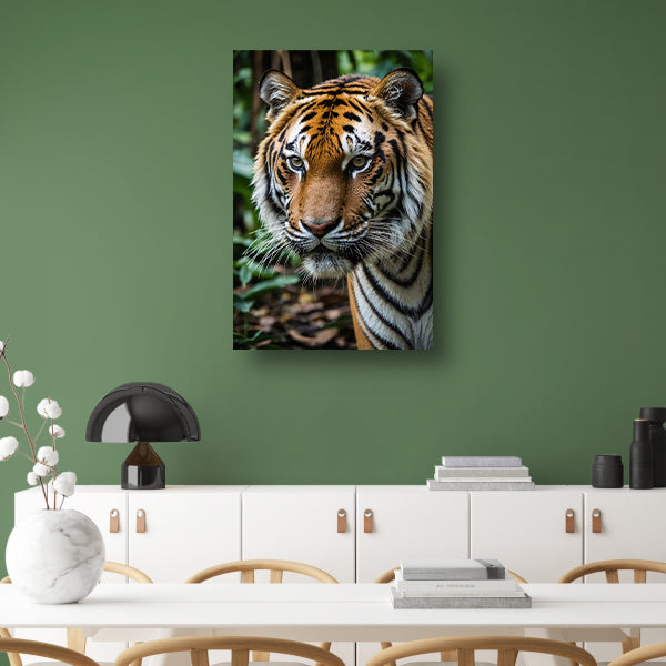 Indrukwekkende tijger in weelderige jungle canvas