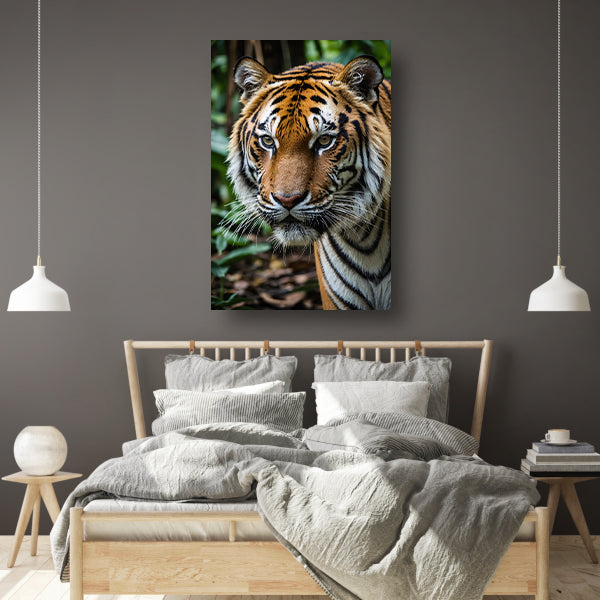 Indrukwekkende tijger in weelderige jungle canvas