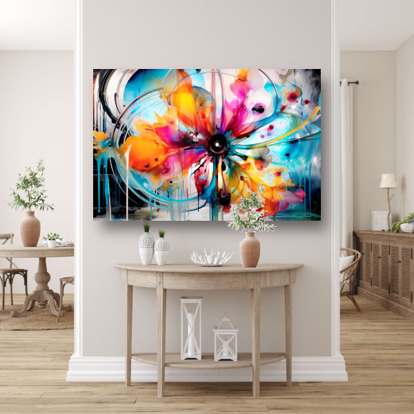 Abstracte bloemencompositie in primaire kleuren poster