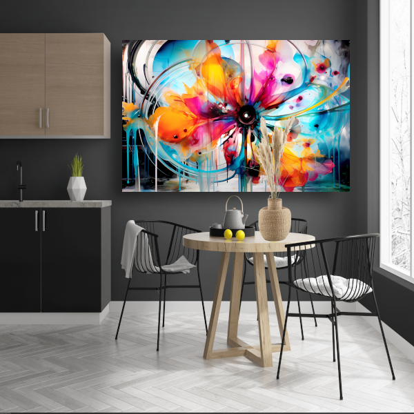 Abstracte bloemencompositie in primaire kleuren poster