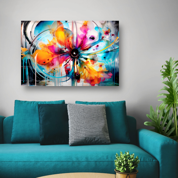 Abstracte bloemencompositie in primaire kleuren poster