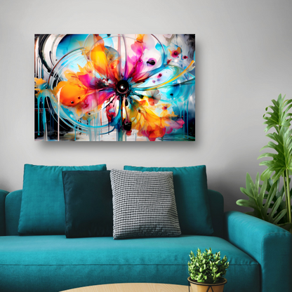 Abstracte bloemencompositie in primaire kleuren poster