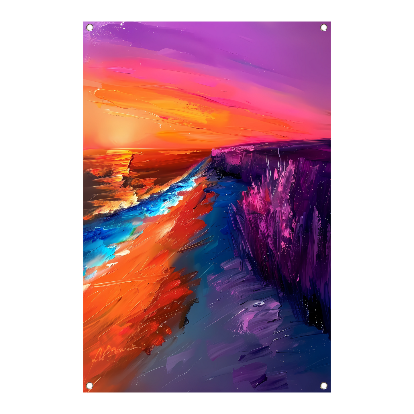 Kleurrijke abstracte zonsondergang bij zee tuinposter