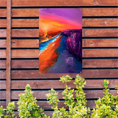 Kleurrijke abstracte zonsondergang bij zee tuinposter