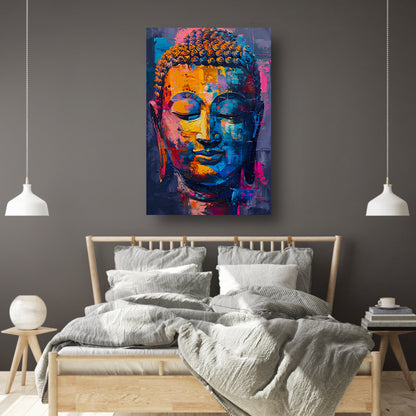 Abstract en kleurrijk Boeddha hoofd schilderij poster