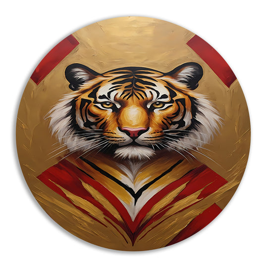 Majestueuze Tijger Omringd door Gouden Gloed aluminium muurcirkel