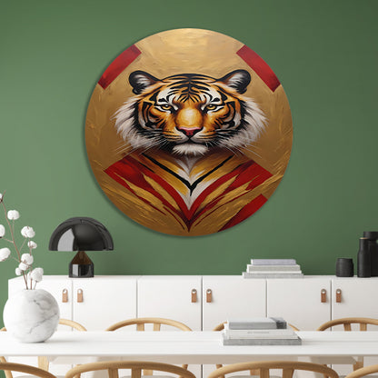 Majestueuze Tijger Omringd door Gouden Gloed aluminium muurcirkel