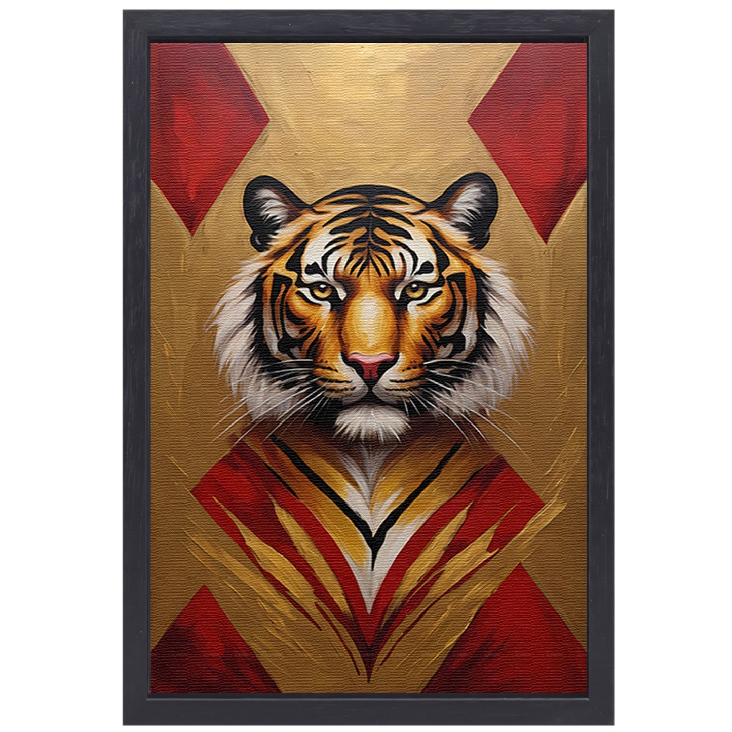 Majestueuze Tijger Omringd door Gouden Gloed canvas met baklijst