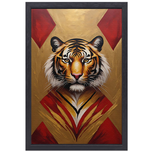 Majestueuze Tijger Omringd door Gouden Gloed canvas met baklijst
