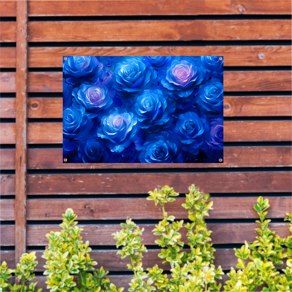 Abstracte kunst met blauwe rozen tuinposter