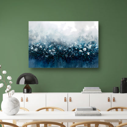 Abstract bloemenveld in blauwe tinten poster