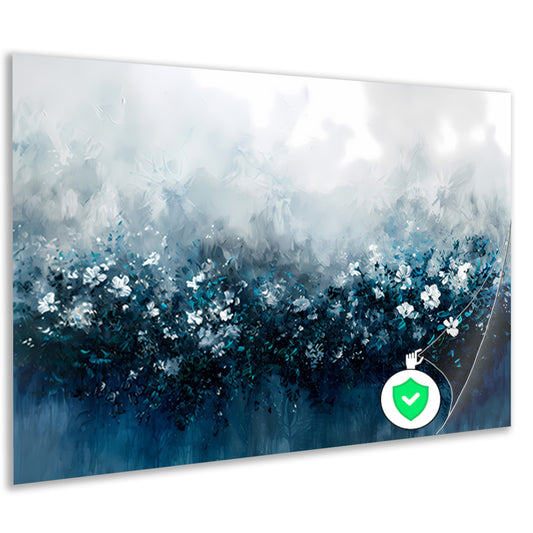 Abstract bloemenveld in blauwe tinten poster