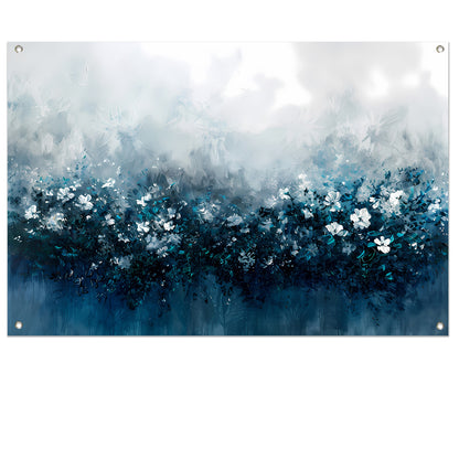 Abstract bloemenveld in blauwe tinten tuinposter