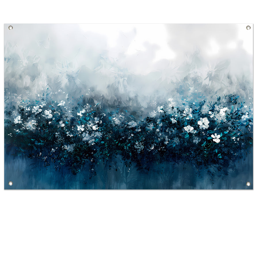 Abstract bloemenveld in blauwe tinten tuinposter