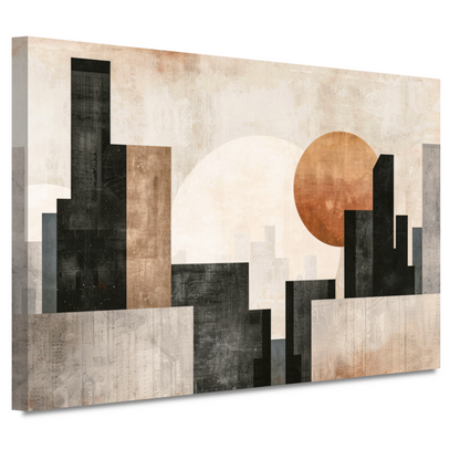 Minimalistische zonsondergang en stadssilhouet canvas