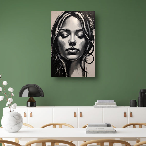 Dromend Vrouwengezicht in Monochroom Contrast poster