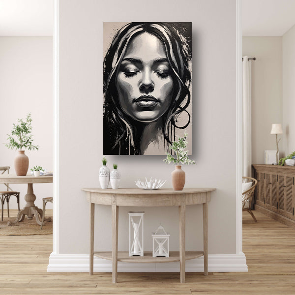Dromend Vrouwengezicht in Monochroom Contrast poster