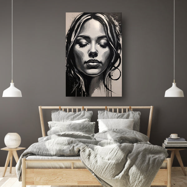 Dromend Vrouwengezicht in Monochroom Contrast poster