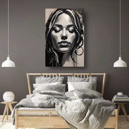 Dromend Vrouwengezicht in Monochroom Contrast poster