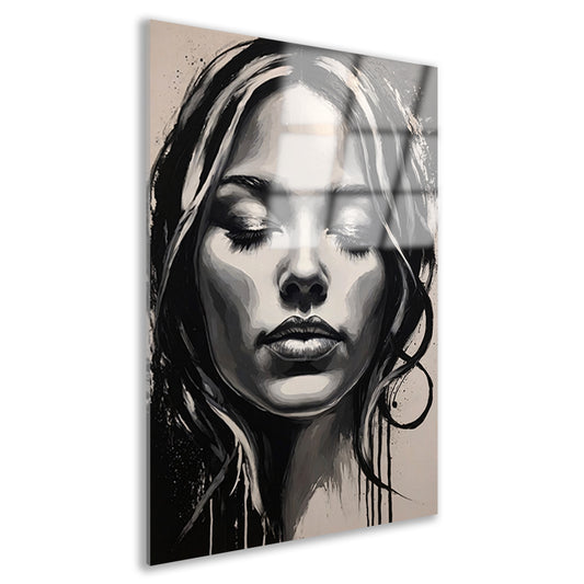 Dromend Vrouwengezicht in Monochroom Contrast acrylglas