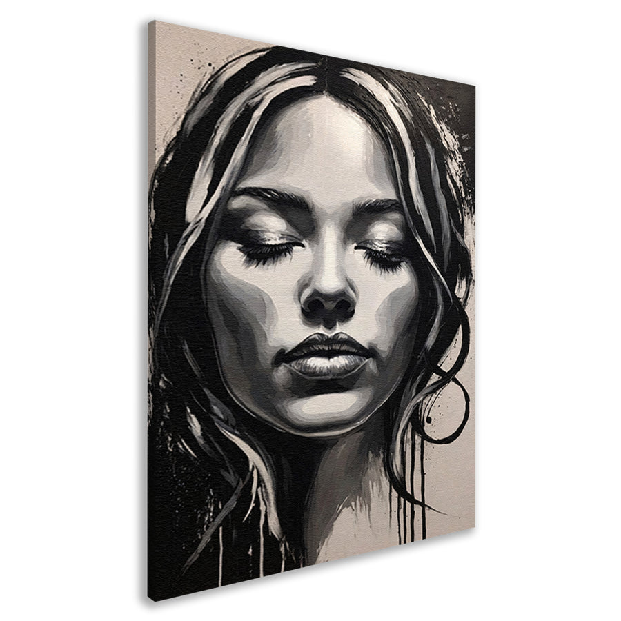 Dromend Vrouwengezicht in Monochroom Contrast canvas