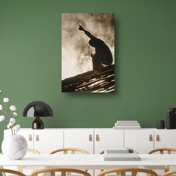 Schaduw van een persoon met opgeheven vingers canvas