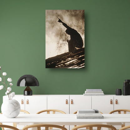 Schaduw van een persoon met opgeheven vingers canvas