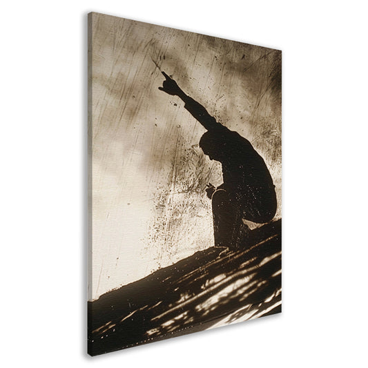 Schaduw van een persoon met opgeheven vingers canvas