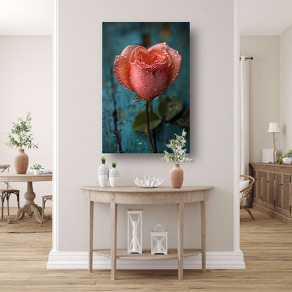 Roze Roos met Dauwdruppels poster
