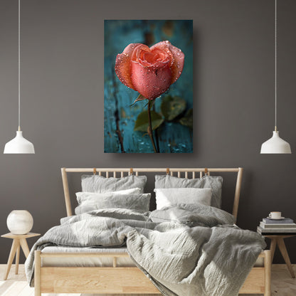 Roze Roos met Dauwdruppels poster