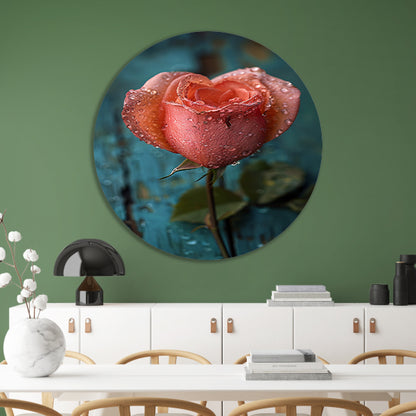 Roze Roos met Dauwdruppels forex muurcirkel