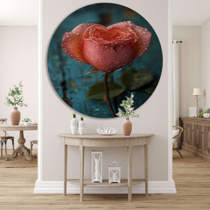 Roze Roos met Dauwdruppels forex muurcirkel