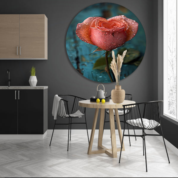 Roze Roos met Dauwdruppels forex muurcirkel