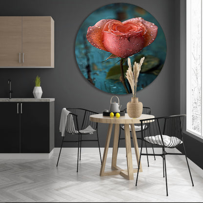 Roze Roos met Dauwdruppels forex muurcirkel