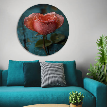 Roze Roos met Dauwdruppels forex muurcirkel
