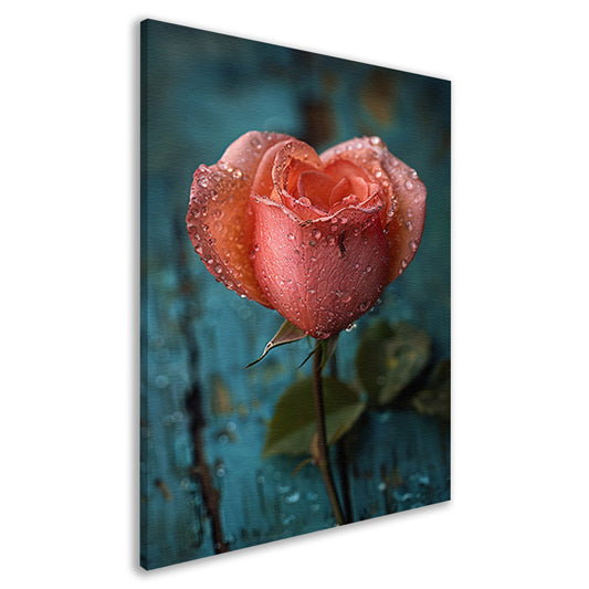 Roze Roos met Dauwdruppels canvas