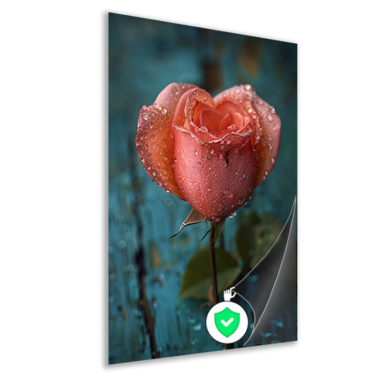 Roze Roos met Dauwdruppels poster