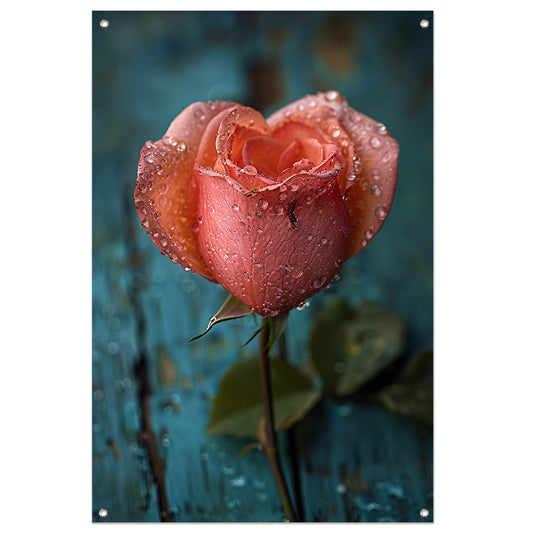 Roze Roos met Dauwdruppels tuinposter