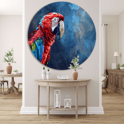 Levendige digitale kunst van kleurrijke papegaai aluminium muurcirkel
