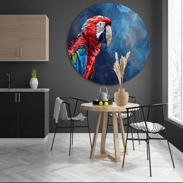 Levendige digitale kunst van kleurrijke papegaai aluminium muurcirkel