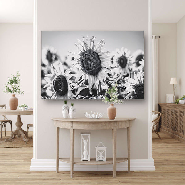 Elegante zwart-wit zonnebloemen, natuur in monochroom poster