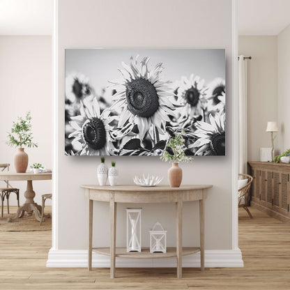 Elegante zwart-wit zonnebloemen, natuur in monochroom poster