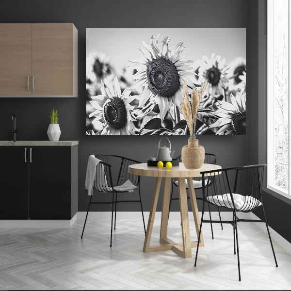 Elegante zwart-wit zonnebloemen, natuur in monochroom poster