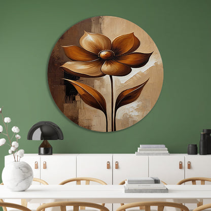 Sepia Abstract Bloem in Stijlvolle Art Deco aluminium muurcirkel