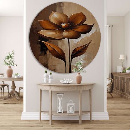 Sepia Abstract Bloem in Stijlvolle Art Deco aluminium muurcirkel